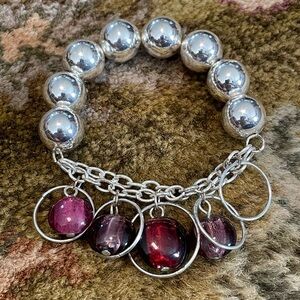Chunky silver tone beaded bracelet